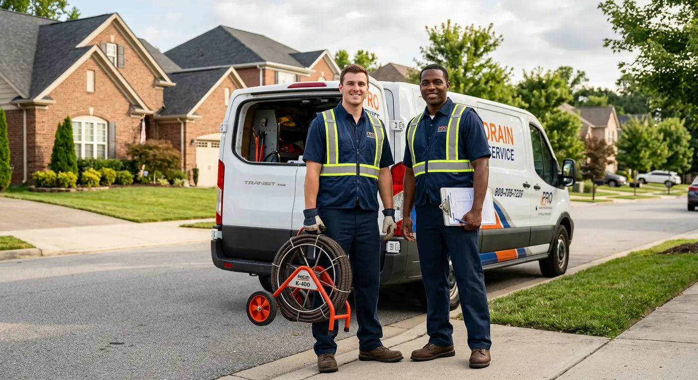 Sewer and drain service team with equipment ready for work in Troy